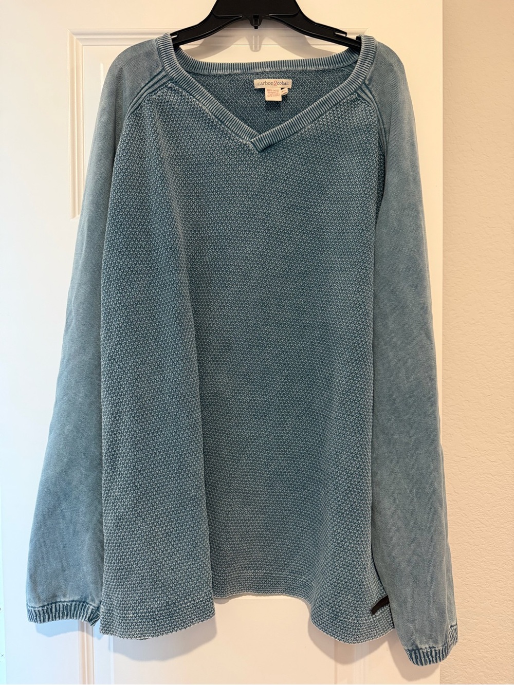 Carbon 2 Cobalt V-Neck Cotton Sweater Teal Blue Textured Size XL